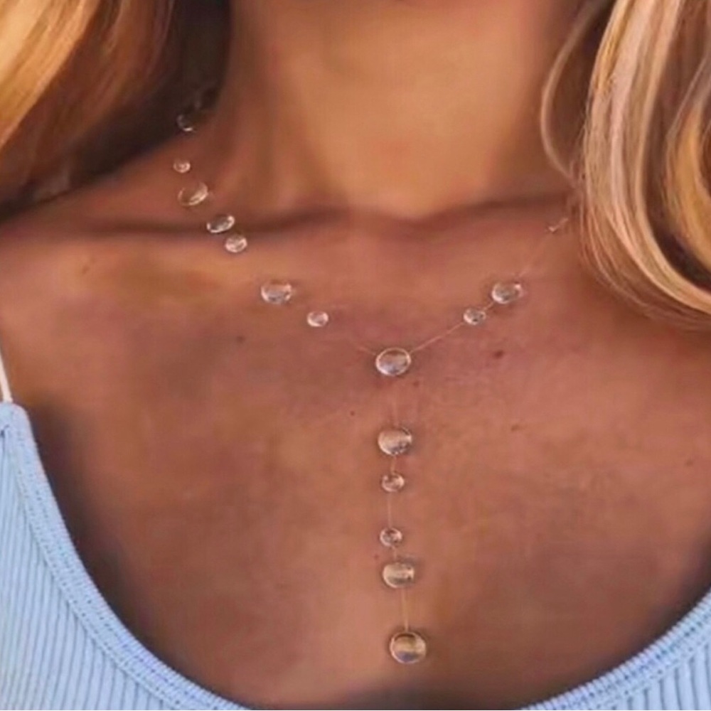 Delicate RainDrop Y Necklace - Clear